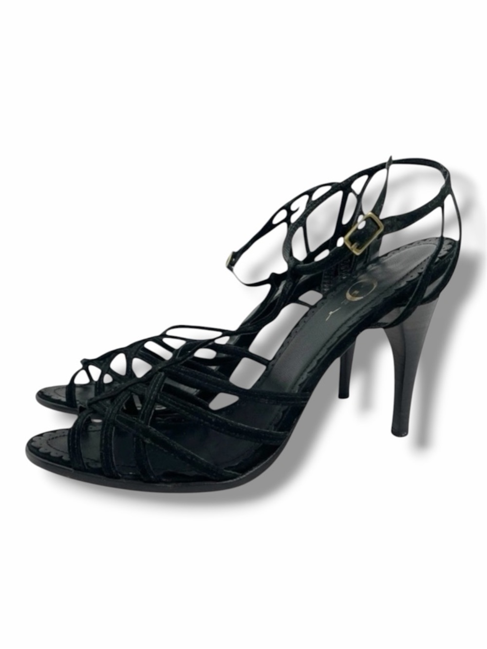 Vintage Joey Black Suede Strappy Stiletto Sandals Size 6.5M Y2K Evening Heel